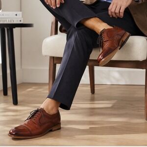 Stacy Adams Oxford Shoes Old Money Business Professional Mens 9.5 Cognac Leather